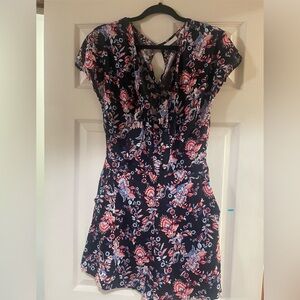 New York & Company Floral Jumpsuit - Black and Pink